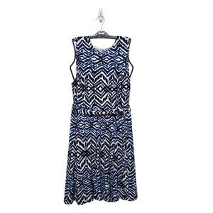 Ralph Lauren Geometric Stretch Belted Sleeveless Pleated Knee Length Dress Sz 16